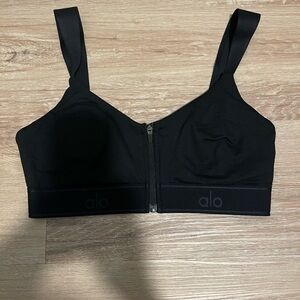 ALO Yoga Black Front-Zip Supportive Sports Bra